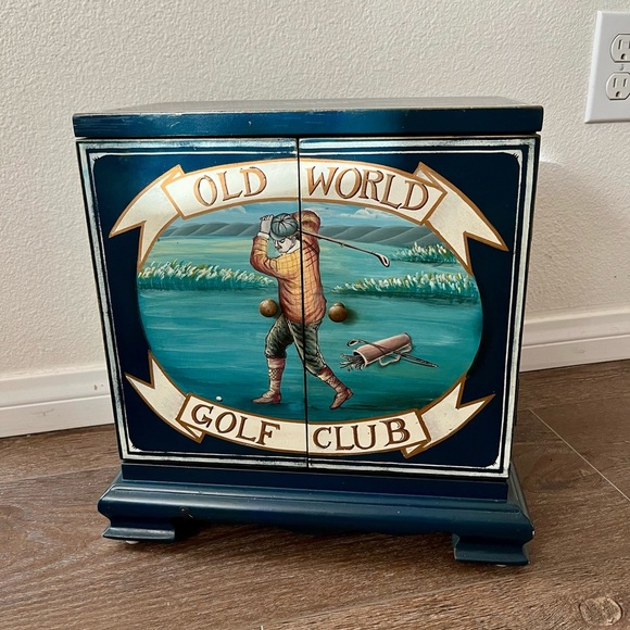 Old World Golf Club wooden 32 CD storage cabinet-green-2 door-13"x12"x7" - Picture 1 of 12